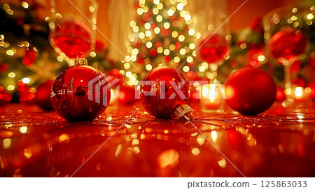 table is elegantly set for celebrating Christmas or New Year. table is elegantly set for celebrating Christmas or New Year. 125863033