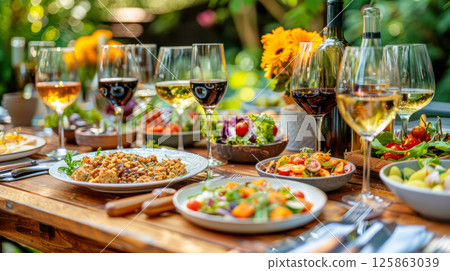 table is elegantly set for celebrating Christmas or New Year. 125863039