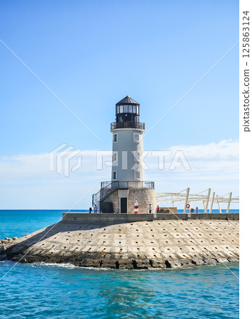 Lustica Bay with Colorful Houses, Marina, and Lighthouse, Montenegro 125863124