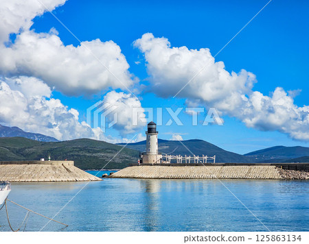 Lustica Bay with Colorful Houses, Marina, and Lighthouse, Montenegro Lustica Bay with Colorful Houses, Marina, and Lighthouse, Montenegro 125863134