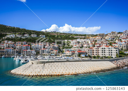Lustica Bay with Colorful Houses, Marina, and Lighthouse, Montenegro Lustica Bay with Colorful Houses, Marina, and Lighthouse, Montenegro 125863143