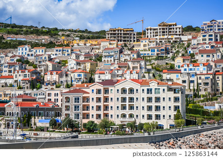 Lustica Bay with Colorful Houses, Marina, and Lighthouse, Montenegro Lustica Bay with Colorful Houses, Marina, and Lighthouse, Montenegro 125863144