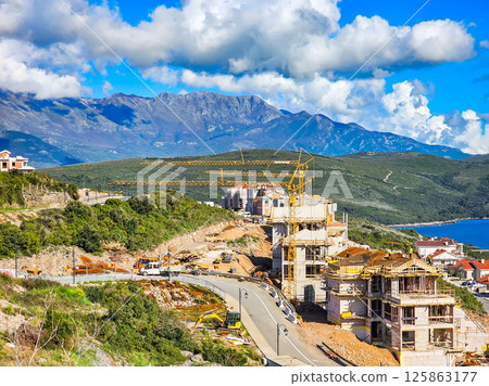 Lustica Bay with Colorful Houses, Marina, and Lighthouse, Montenegro 125863177
