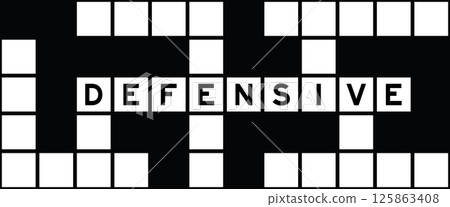 Alphabet letter in word defensive on crossword puzzle background 125863408