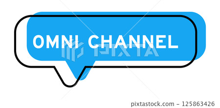 Speech banner and blue shade with word omin channel on white background 125863426