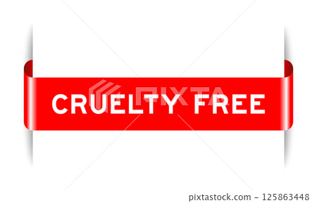 Red color inserted label banner with word cruelty free on white background 125863448