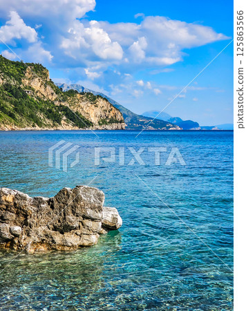 Montenegro Mountain Nature with Rocks, Clouds, and Summer Landscape 125863566