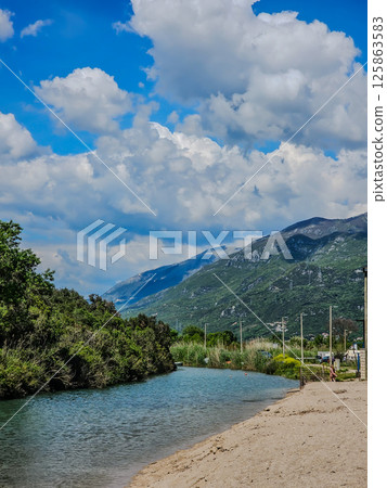 Montenegro Mountain Nature with Rocks, Clouds, and Summer Landscape 125863583