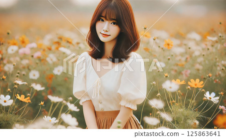 在花田裡發現一位美麗的女人 在花田裡發現一位美麗的女人 125863641