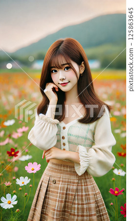在花田裡發現一位美麗的女人 125863645