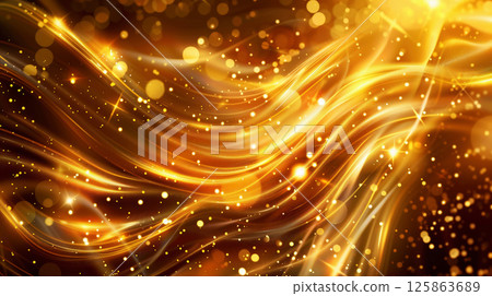 An energetic abstract background of flowing gold light and particles 125863689
