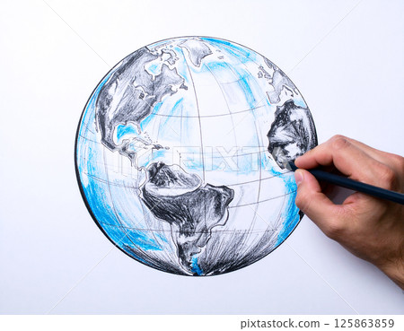Hand drawing the earth 125863859