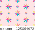 Multicolored flowers on a pink background. Diamond shape flower. Vector seamless pattern. 125864072