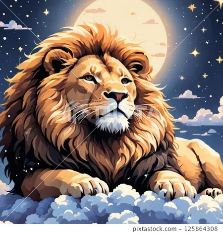 可愛的像素畫獅子君 線描風格 迷人 可愛的像素畫獅子君 線描風格 迷人 125864308