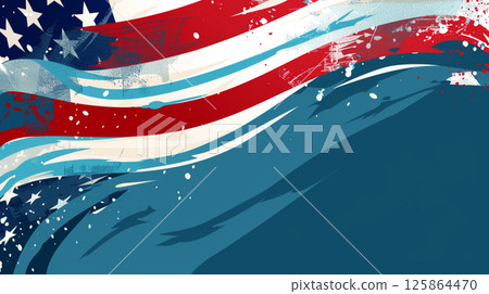 blue background with USA flag for veterans day. Wallpaper for design with lettering top view blue background with USA flag for veterans day. Wallpaper for design with lettering top view 125864470