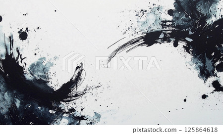 墨水濺的單色抽象的背景 125864618