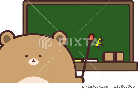 A cute bear pointing at a blackboard with a pointer A cute bear pointing at a blackboard with a pointer 125865009