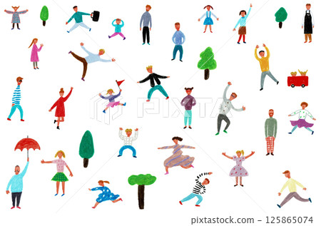 手繪插圖:人們聚集 手繪插圖:人們聚集 125865074