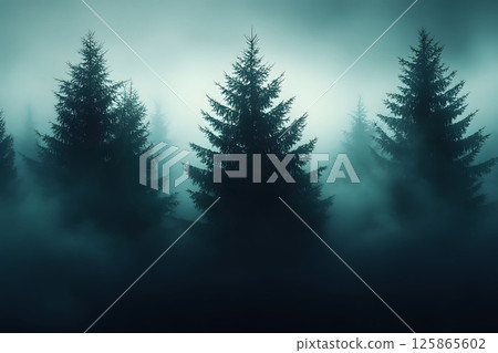 Misty Evergreen Forest at Dawn for Nature Photography and Posters Generative AI Misty Evergreen Forest at Dawn for Nature Photography and Posters Generative AI 125865602