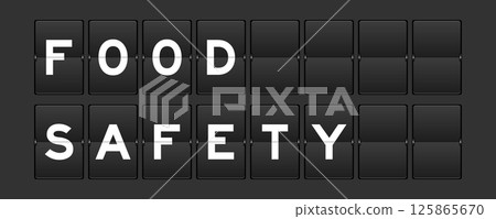 Black color analog flip board with word food safety on gray background 125865670