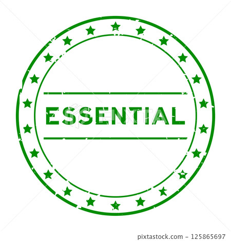 Grunge green essential word round rubber seal stamp on white background Grunge green essential word round rubber seal stamp on white background 125865697