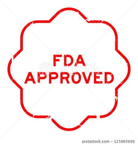 Grunge red FDA approved word rubber seal stamp on white background 125865698