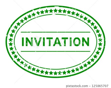 Grunge green invitation word oval rubber seal stamp on white background 125865707