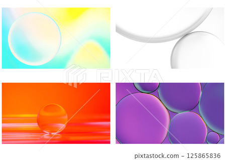 An expressive fusion of minimalist spheres bathed in icy blues, searing oranges, and cosmic violets, designed to stir modern emotion through fluid geometry 125865836