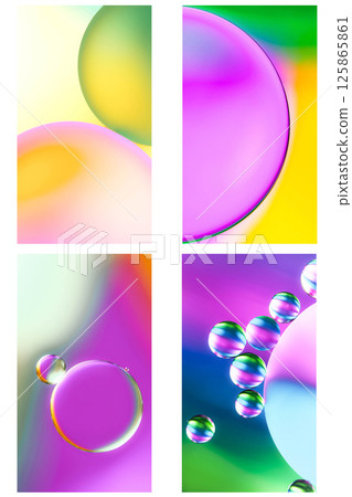 Abstract macro photographs of floating oil droplets with vibrant gradients in pink, yellow, green, and purple hues. Ideal for modern design, science visuals, and creative backgrounds Abstract macro photographs of floating oil droplets with vibrant gradients in pink, yellow, green, and purple hues. Ideal for modern design, science visuals, and creative backgrounds 125865861