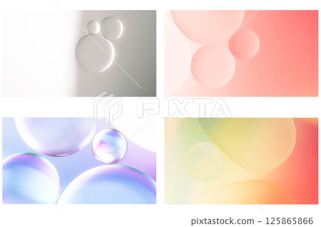 Soft glass bubbles on light grey gradient background. Elegant and minimalistic abstract concept for tech or modern branding. 125865866