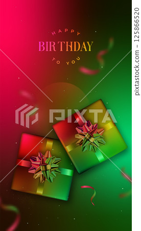 Colorful birthday gifts surrounded by vibrant confetti create fe Colorful birthday gifts surrounded by vibrant confetti create fe 125866520