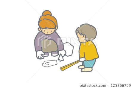 Illustration of children picking up trash Illustration of children picking up trash 125866799