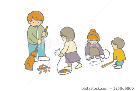 一組撿垃圾的人的插圖 125866800