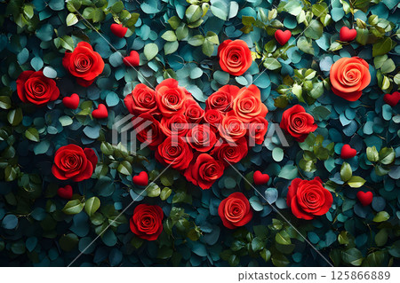 Heart-Shaped Roses Arrangement on Lush Greenery for Romantic Decor and Valentine's Inspiration Generative AI Heart-Shaped Roses Arrangement on Lush Greenery for Romantic Decor and Valentine's Inspiration Generative AI 125866889