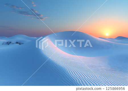 Tranquil Desert Dunes at Sunset with Rippling Patterns for Nature Photography Generative AI 125866956