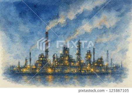 Night industrial area petrochemical complex 125867105