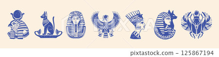 Egypt ancient god print, vector hand drawn mythology art African antique civilization spiritual sign 125867194