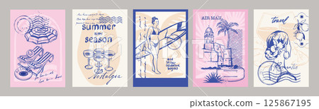 Summer travel Italy vacation postcard, vector hand drawn doodle Amalfi holiday postal vintage print. 125867195