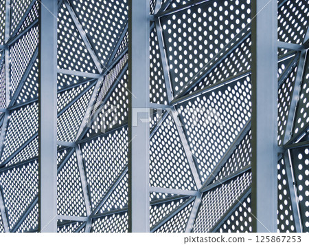 Metal steel geometric steel frame dot pattern Architecture details shade lighting Metal steel geometric steel frame dot pattern Architecture details shade lighting 125867253