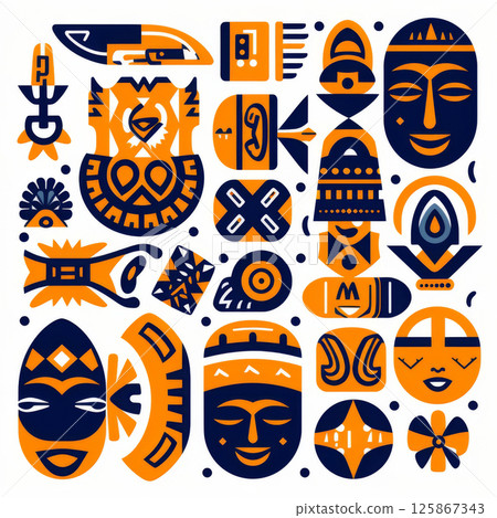 Vibrant and intricate traditional African pattern showcasing cultural elements Vibrant and intricate traditional African pattern showcasing cultural elements 125867343