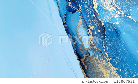 Luxurious thin and light alcohol ink art Light blue Marble pattern Background material 125867631