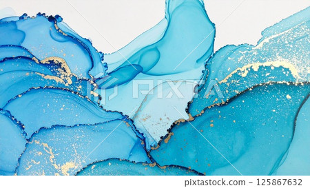 Luxurious thin and light alcohol ink art Light blue Marble pattern Background material 125867632