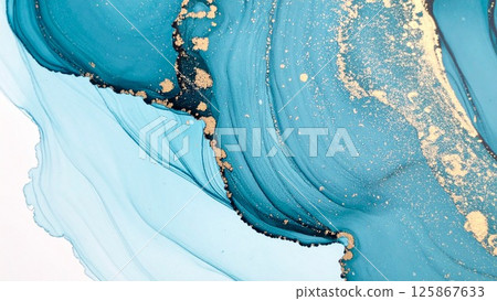 Luxurious thin and light alcohol ink art Light blue Marble pattern Background material 125867633