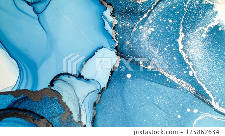 Luxurious thin and light alcohol ink art Light blue Marble pattern Background material 125867634