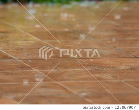 Gentle Rain falls on the brown tile floor. Gentle Rain falls on the brown tile floor. 125867907