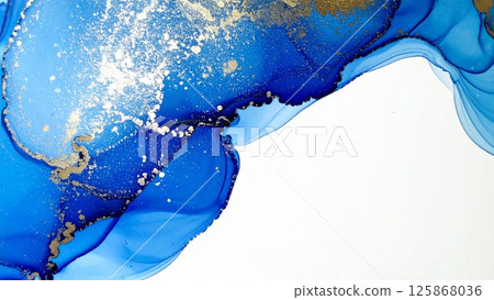 Luxurious thin and light alcohol ink art Blue marble pattern background material AI generated material 125868036