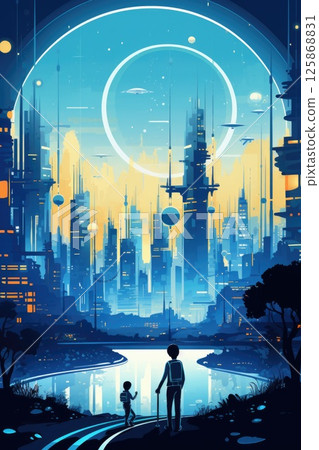 children in futuristic future city illustration children in futuristic future city illustration 125868831