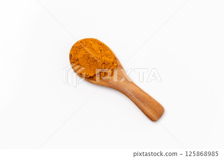 Dry Turmeric powder and turmeric root isolated on white background ,Top view Dry Turmeric powder and turmeric root isolated on white background ,Top view 125868985