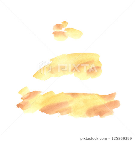A watercolor set of isolated paint stains and textured brush strokes in sandy yellow, ochre, and brown shades. Ideal for backgrounds, abstract compositions, and natural or artistic design projects. 125869399