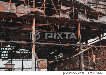 The remains of a commercial store after a fire 125869666